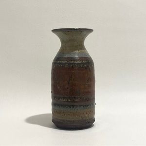 Handmade Studio Pottery Vase, Blue + Brown Charlie Brown Stripe